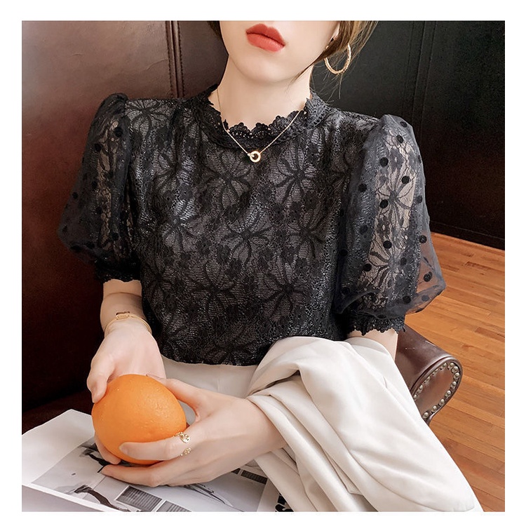 Áo Ren Lưới Tay Ngắn Thời Trang Hàn Quốc Cho Nữ