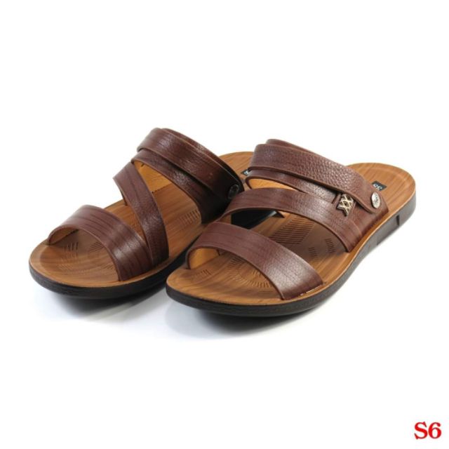 Dép nam da bò hai quai mẫu s6 da thật 100%