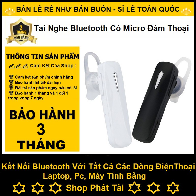 Tai Nghe Bluetooth Mini Không Dây Cho Điện Thoại và Máy Tính Bảng, Tai Nghe Có Mic Đàm Thoại 2 Chiều (Bảo Hành 3 Tháng)