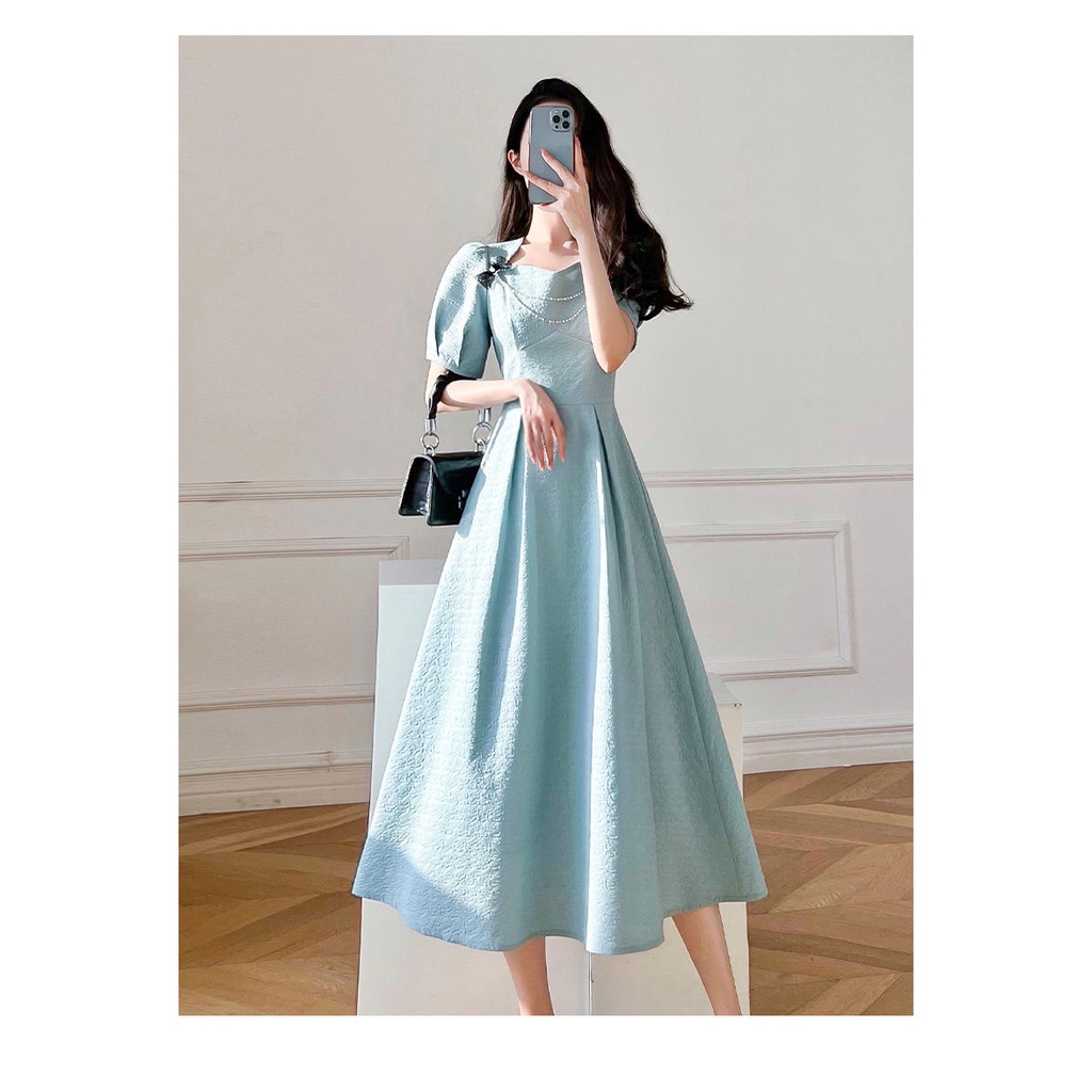 Đầm Dài Ôm Dáng Phong Cách Pháp Cổ Điển Thanh Lịch Thời Trang 2022