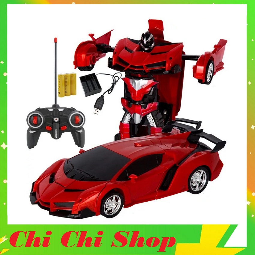 Xe Điều Khiển Biến Hình Robot Pin Sạc Đa Năng, 2 Màu Cam Đỏ Quay 360 độ Có Đèn Sáng Xanh