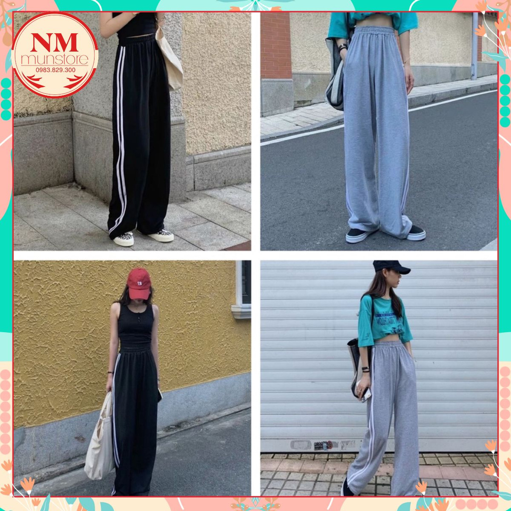 [ ẢNH THẬT ]  Quần ống rộng 2 sọc 𝐍𝐌 Closet from rộng dài hàng đẹp, 2 màu Đen, Xám, chất umi thể thao