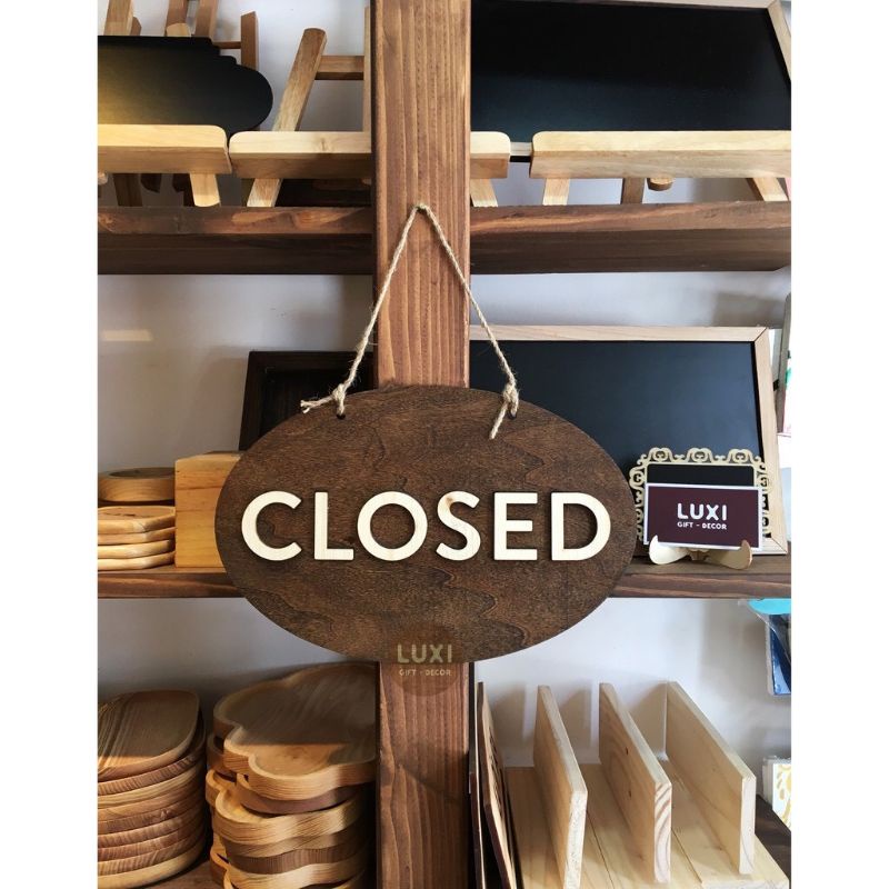 HCM | Bảng gỗ treo cửa 2 mặt OPEN/CLOSE nhiều khung giờ LUXI DECOR HCM
