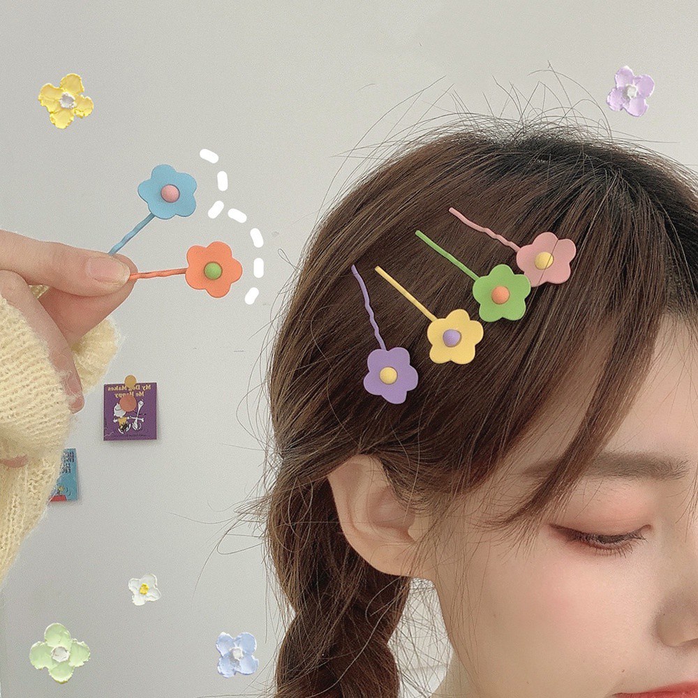 Kẹp Tóc Bằng Sắt Hình Hoa Nhiều Màu Sắc Dễ Thương Phong Cách Hàn Quốc Cho Nữ