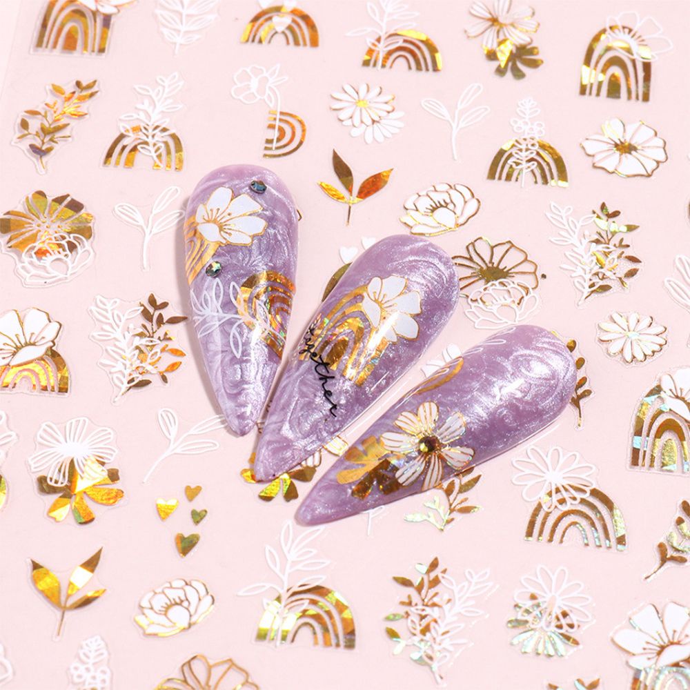 Miếng Dán Trang Trí Móng Tay Hình Hoa Lá 3D Nghệ Thuật|Trắng