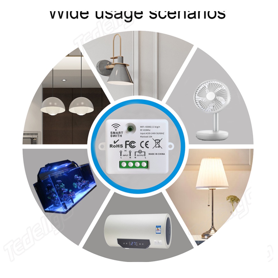 Mini WIFI + RF, Bộ điều khiển từ xa app smartlife ,TUYA điều khiển từ xa thông minh 1 kênh 220v 10A,công tắc thông minh