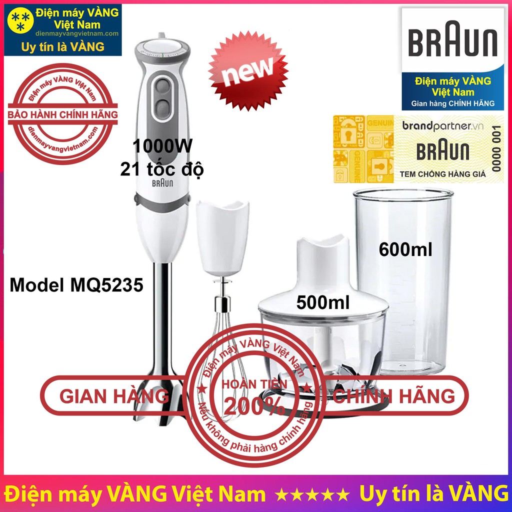 Máy xay cầm tay Braun MQ5200 MQ5235 MQ5245 1000W Thay thế Model MQ5000 MQ5035 MQ5045 MQ7045 - Hàng chính hãng