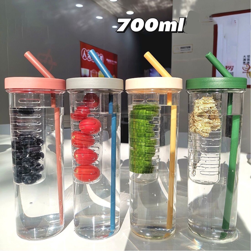 Bình Nước 700ML Có Ống Hút Lọc Và Ống Hút Chống Rò Rỉ