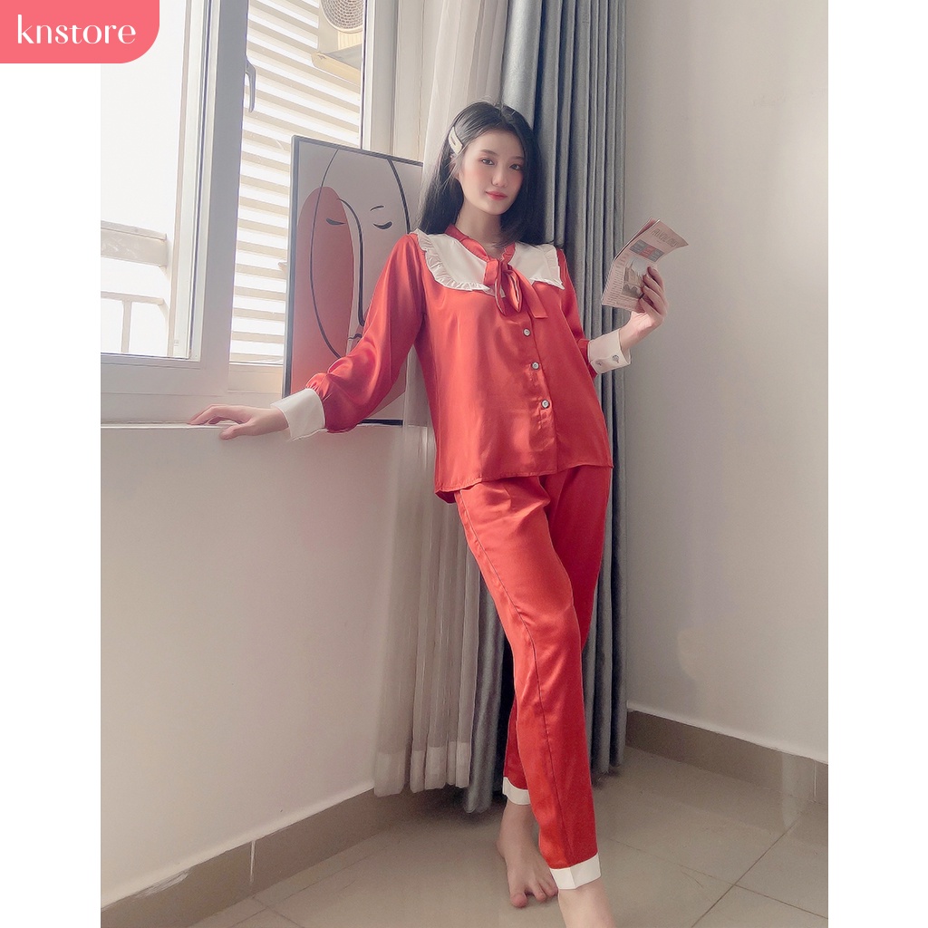 Bộ Pijama Lụa Satin Tay Dài quần dài, Đồ Ngủ Nữ Chất Liệu Lụa Satin Cao Cấp Mát Mịn ẢNH THẬT CỦA SHOP - Kn Store | BigBuy360 - bigbuy360.vn