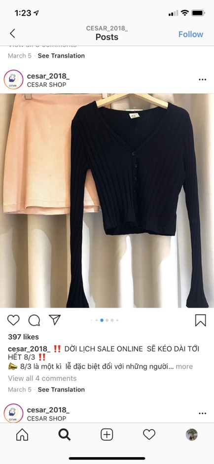 Áo crop top dài tay Heri Top màu đen Cesar freesize