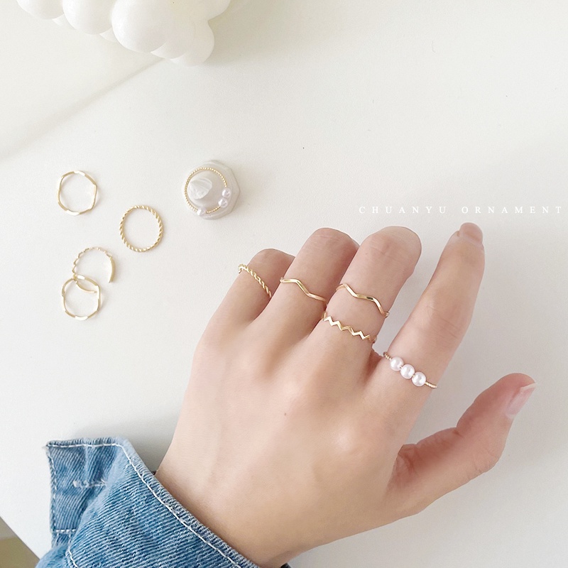 Bộ năm nhẫn ngọc trai giả sang trọng phong cách Hàn Quốc