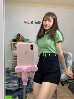 Quần short khoen đai lưng cao