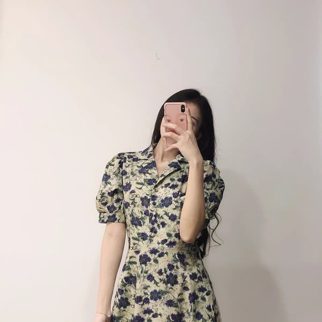 ĐẦM HOA XANH VINTAGE