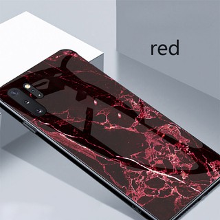 For Samsung Galaxy Note 10 Plus/10+ Glossy Marble Pattern Hard Tempered Glass Soft Frame Phone Case