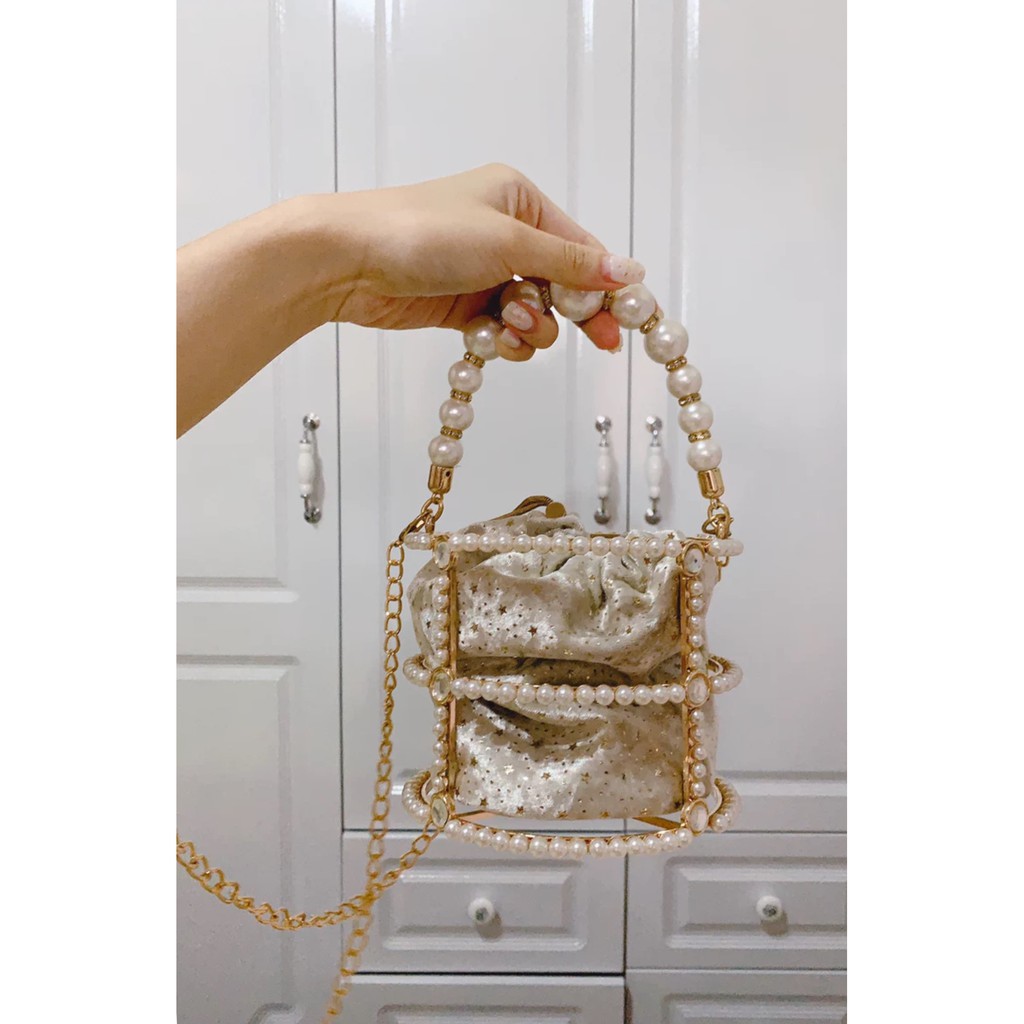 [Sẵn Hàng]♥️Túi Ngọc Đính Đá BlingBling Ulzzang(ảnh thật)Size 18x18x20cm