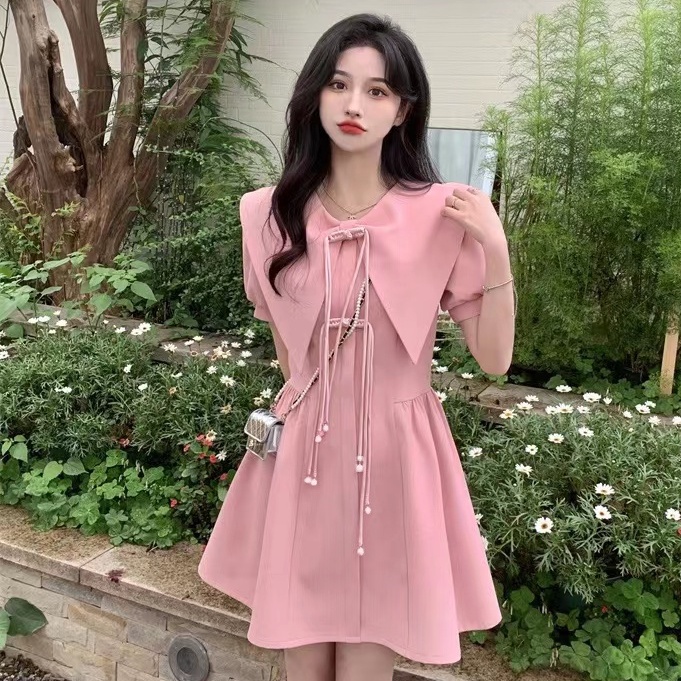 Đầm Phối Nút Thắt Nơ Màu Tương Phản Phong Cách Pháp Thời Trang Mùa Hè Dành Cho Nữ Plus Size