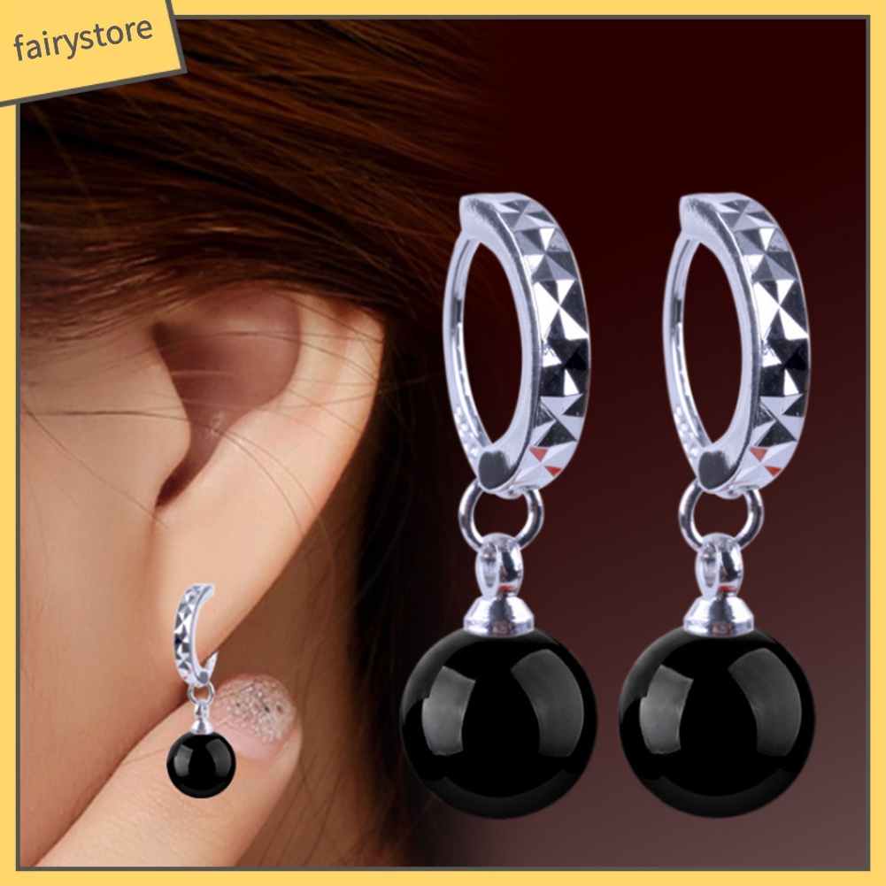 Bông tai đính đá mã não giả màu đỏ/đen