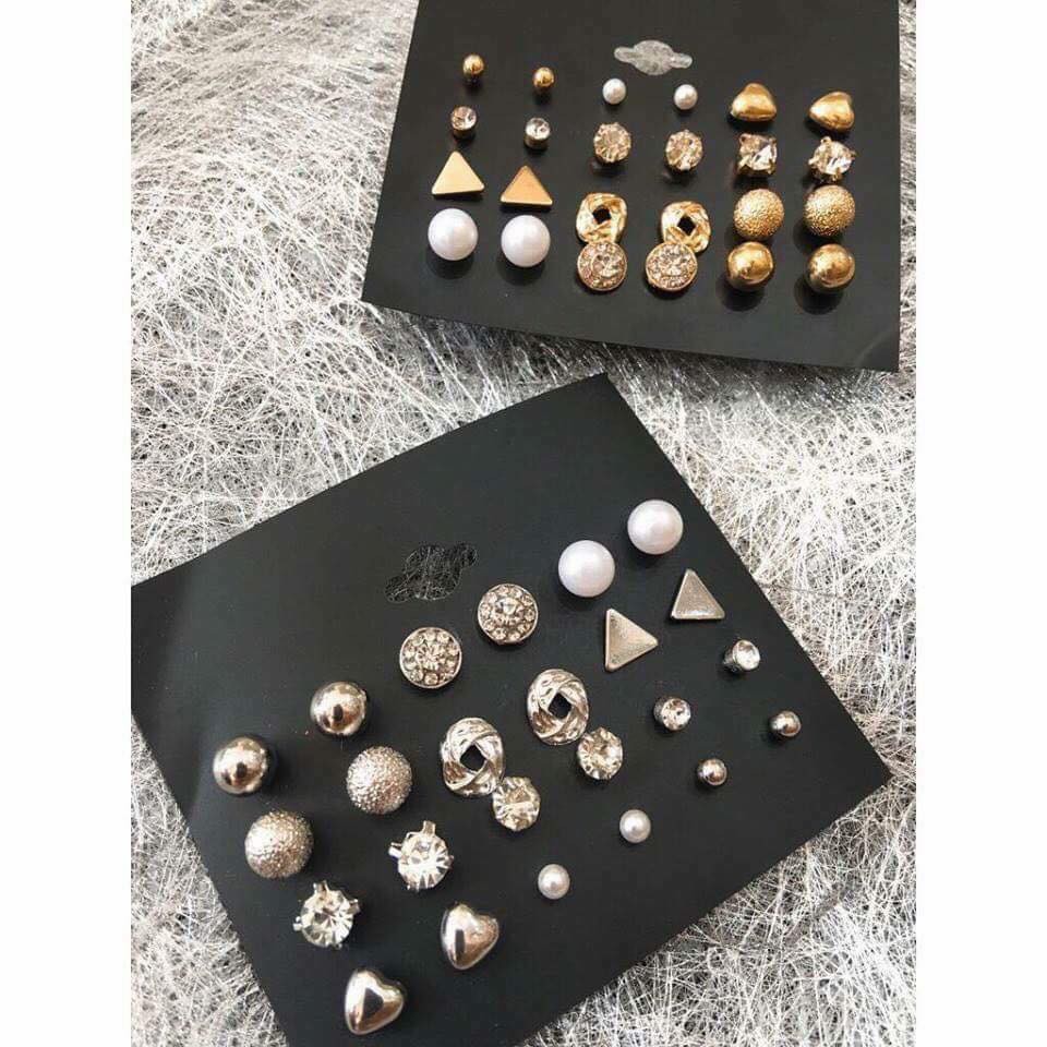 Bộ trang sức 12 bông tai dạng đính