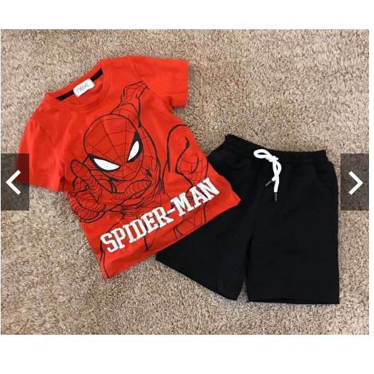 Bộ Next Spider Man Nhện Đỏ áo cotton quần đùi da cá cho bé trai