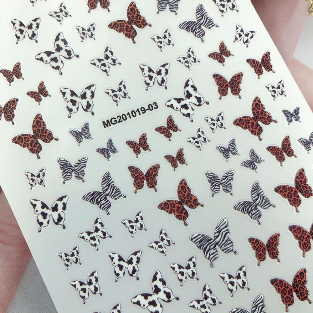 FALLFORBEAUTY Japanese 3D Nail Art Stickers Black Series Adhesive Decal Leopard Butterfly Print Nails Design Manicure Women Girls Ins Style DIY Nail Art Decoration