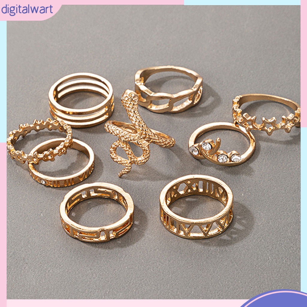 Set 9 Nhẫn Đeo Khớp Ngón Tay Thiết Kế Hình Rắn Độc Đáo Thời Trang Cho Nữ