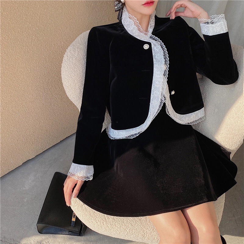 set áo khoác chân váy nhung order