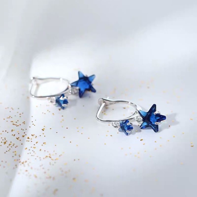 Bông tai ngôi sao năm cánh cao cấp thời trang hàn quốc bông tai màu xanh thanh lịch