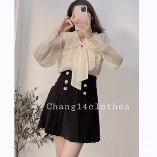 Chân váy xếp ly cách điệu cúc ngọc đủ size