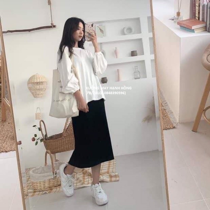 [ Mã WASTRUN4 giảm 10% tối đa 30K đơn 99K] Chân váy dài cotton khô đen ulzzang - Xưởng May Hạnh Hồng | BigBuy360 - bigbuy360.vn