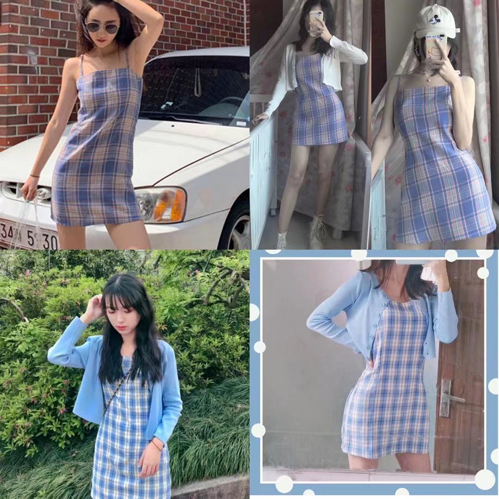 Đầm hai dây họa tiết kẻ sọc caro thời trang dành cho nữ | BigBuy360 - bigbuy360.vn