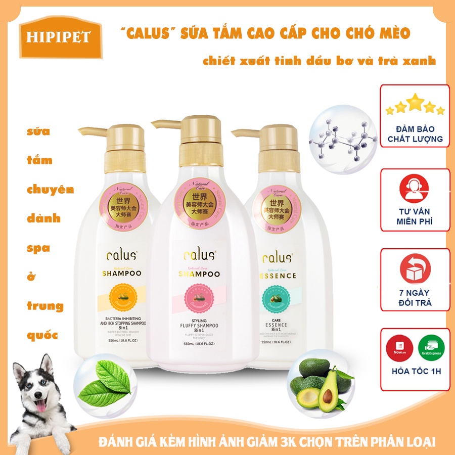 (Hàng nhập khẩu ) Sữa tắm cho chó CALUS tinh chất bơ đặc trị ve rận bọ chét cho chó mèo- khử mùi hiệu quả - loại 550ml