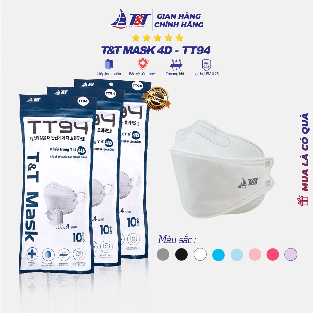 10 Chiếc Khẩu trang KF94 4D TT MASK 4 lớp kháng khuẩn lọc bụi PM 2.5