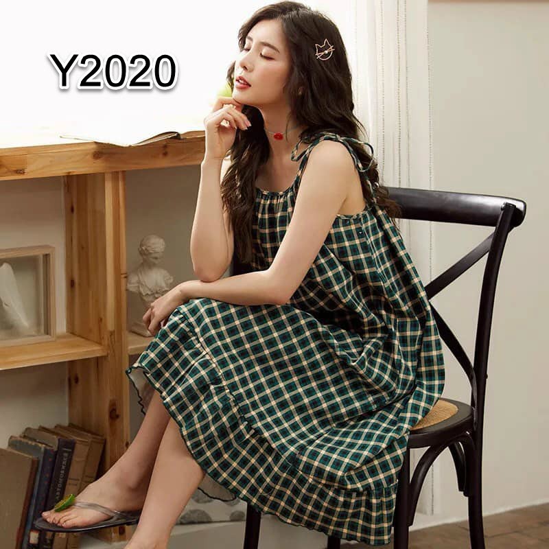 H201210 Đầm mặc nhà nữ cotton hè hai dây hàng nhập - Thời Trang Dương