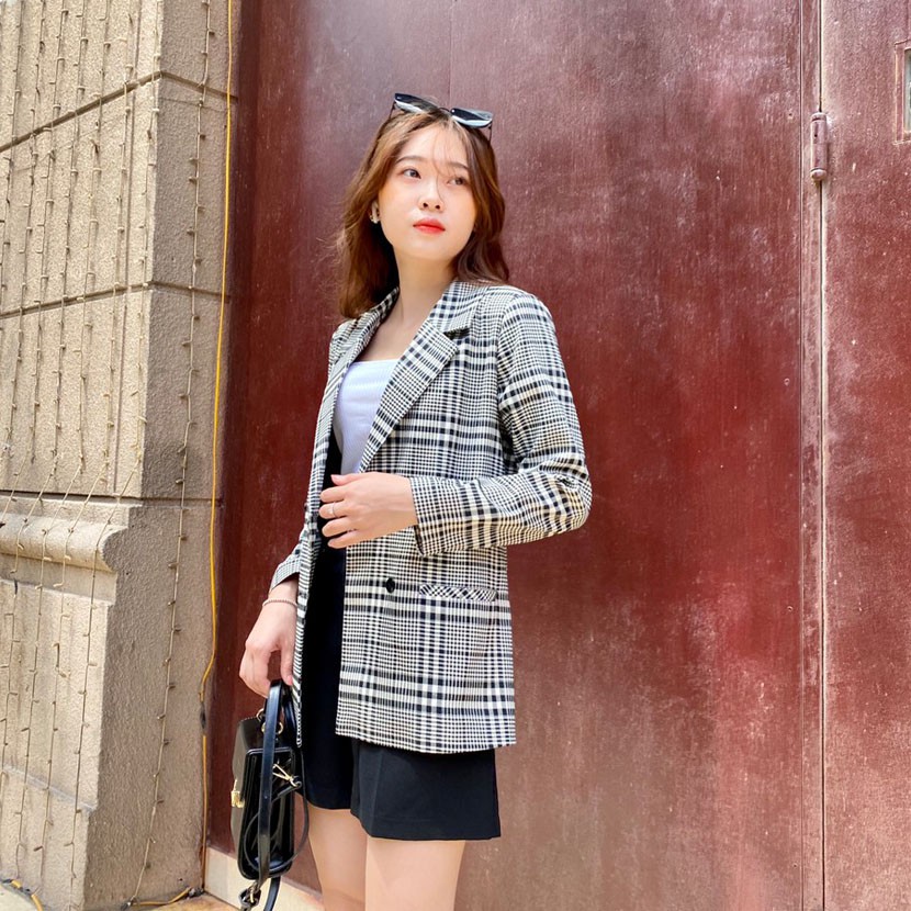 Áo Blazer Kẻ Đen Trắng, Khoác Blazer 2 Lớp Hàng Cao Cấp Hachidesigns | BigBuy360 - bigbuy360.vn