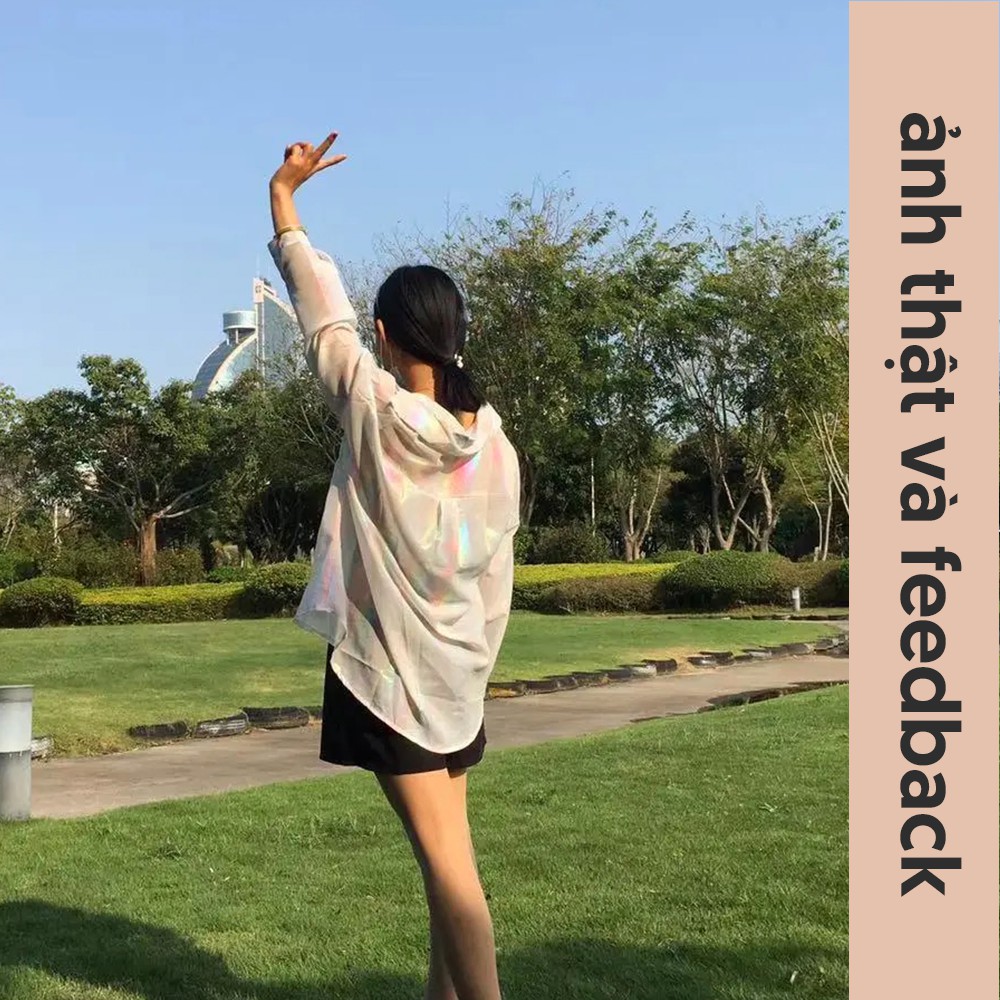 Áo Sơ Mi Khoác Ngoài Cardigan Mỏng Dài Tay Họa Tiết Màu Cầu Vồng Lấp Lánh A00032 | BigBuy360 - bigbuy360.vn