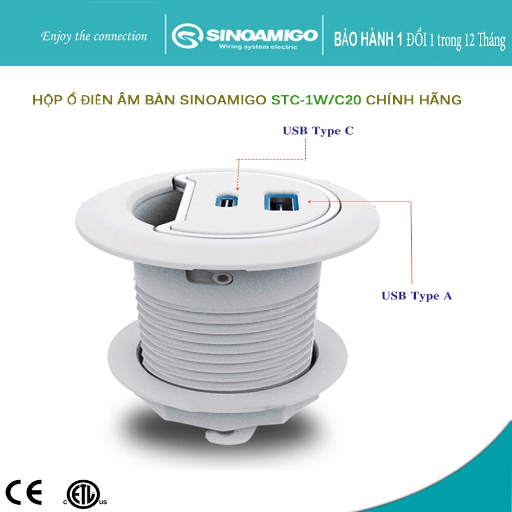 Ổ cắm âm bàn sinoamigo STC-1W/C20 cao cấp