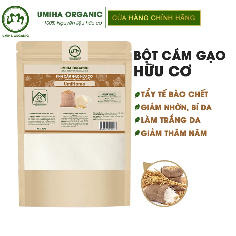 Bột Cám Gạo đắp mặt nạ hữu cơ UMIHOME nguyên chất | Rice Bran Flour 100% Organic 40G