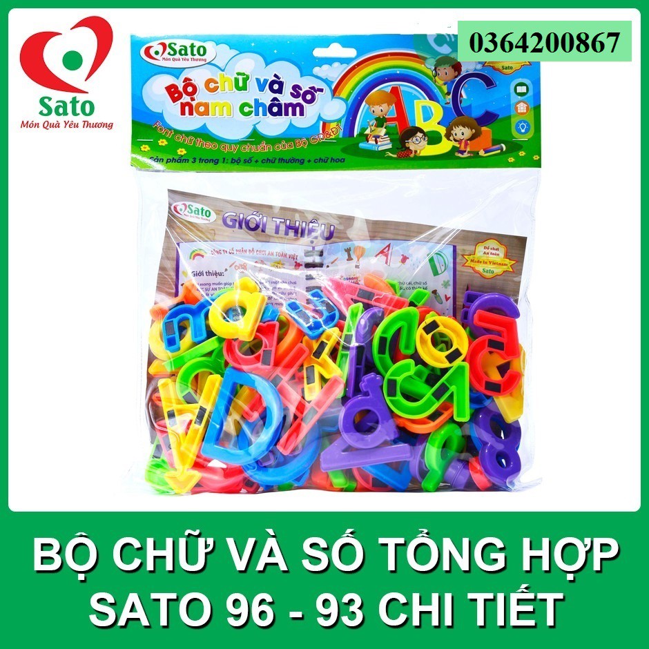Bộ chữ (thường+in hoa) và số có nam châm Sato - hàng Việt Nam (93 chi tiết/bộ)