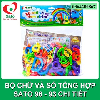 Bộ chữ (thường+in hoa) và số có nam châm Sato - hàng Việt Nam (93 chi tiết/bộ)