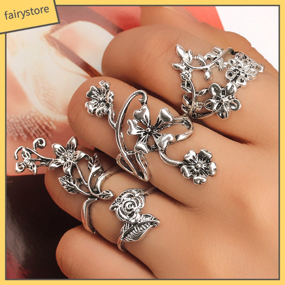 Set 4 Nhẫn Đeo Tay Phong Cách Vintage Thời Trang Cho Nữ