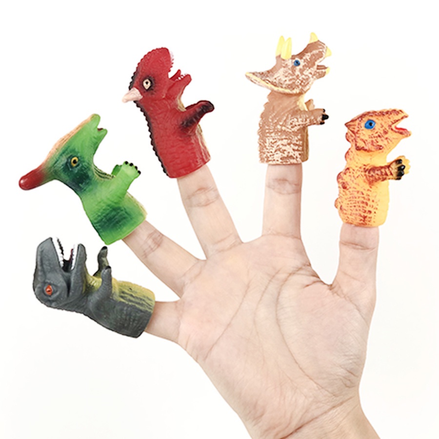 Set 5 Rối Ngón Tay Bằng Cao Su Mềm Hình Khủng Long Dễ Thương Trang Trí Tiệc Sinh Nhật Cho Bé
