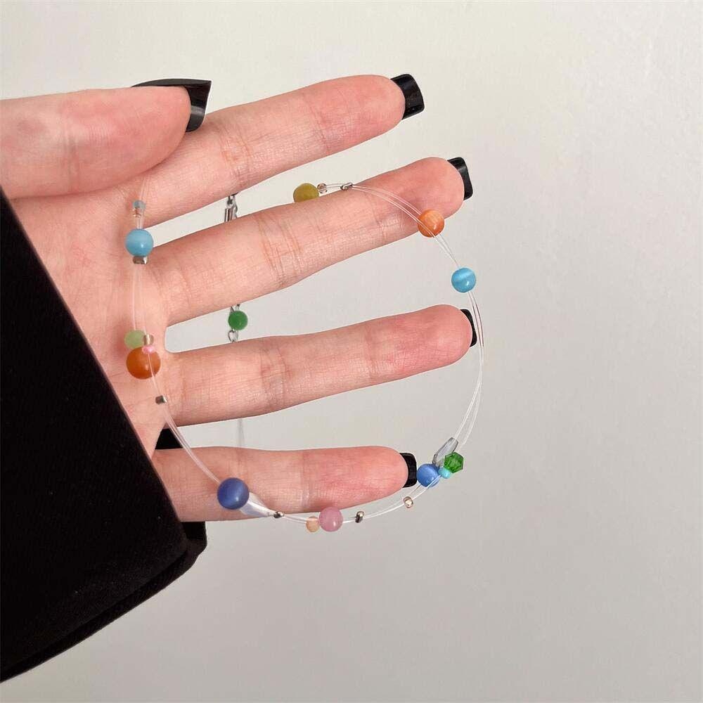 Vòng Cổ Choker Trong Suốt Đính Hạt Nhiều Màu Phong Cách Hàn Quốc