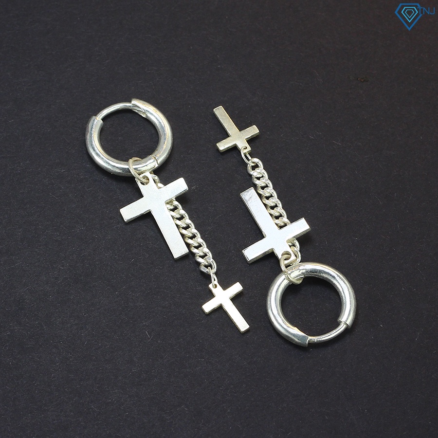 Khuyên tai bạc nam tròn hình thánh giá đơn giản BTA0057 - Trang sức TNJ