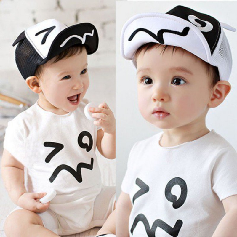 Mũ lưỡi trai chất liệu cotton hoạ tiết xinh xắn cho bé