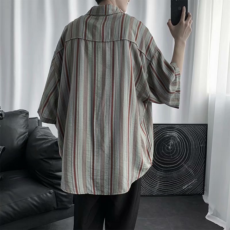 Áo thời trang họa tiết sọc ngắn tay cho nam