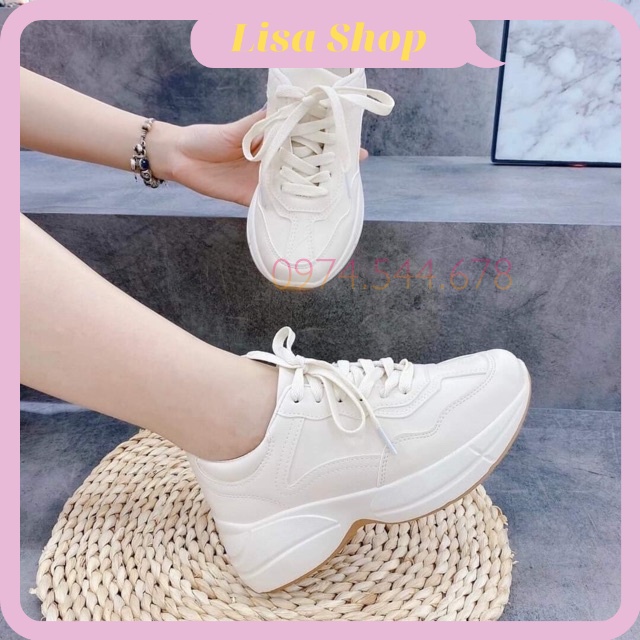 Giày Thể Thao Nữ, Sneaker Da Mịn Độn Đế 5cm, Lisa M63