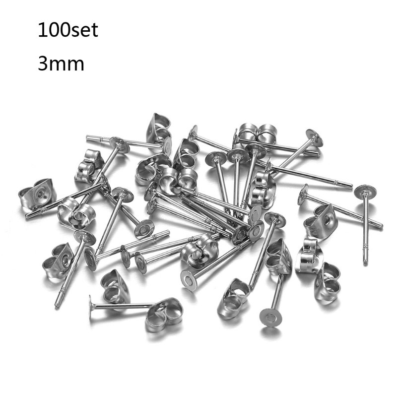 Set 100 Khuyên Tai Bằng Thép Không Gỉ Dùng Làm Trang Sức Diy