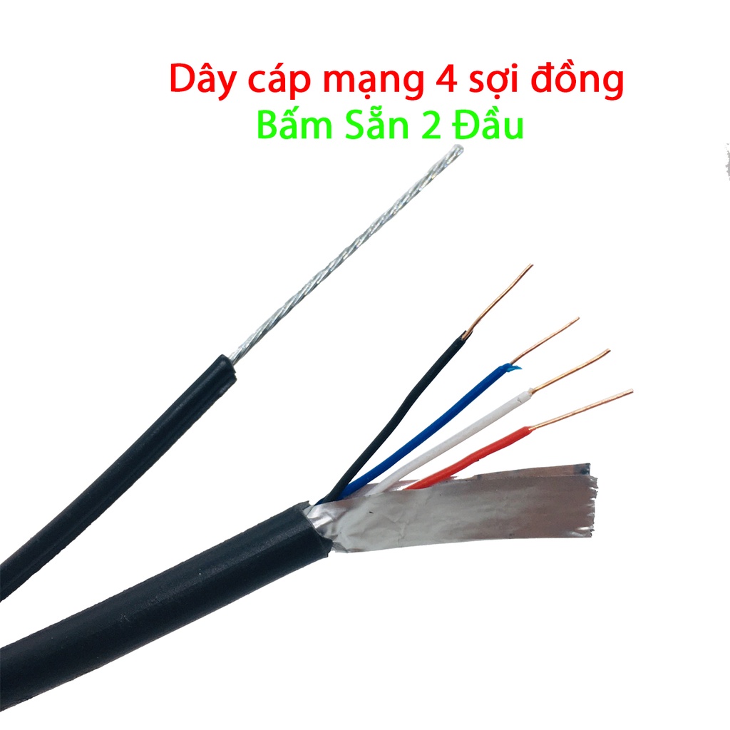 Dây Mạng 4 lõi có gia cường có bọc bạc, lõi đồng nguyên chất dùng cho các thiết bị mạng, bấm sẵn 2 đầu mã lẻ (1 mét)
