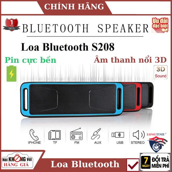 Loa bluetooth S208 , Âm thanh 3D , bass siêu khủng , kết nối bluetooth 4.0 , Bảo hành chính hãng 1 năm