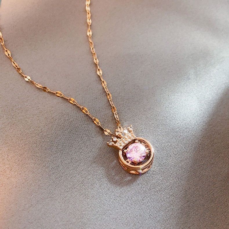Dây Chuyền Thép Titan Mặt Vương Miện Đính Đá Zircon Thời Trang Hàn Quốc